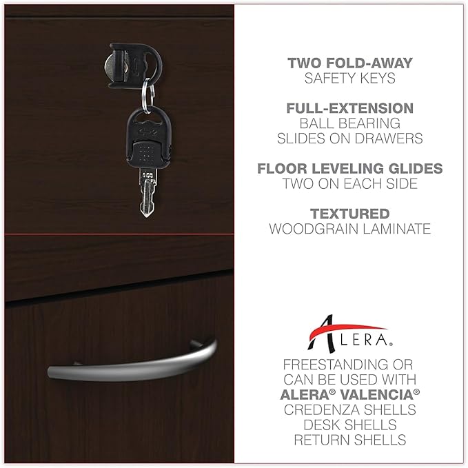 Alera ALEVA542822ES 15.63 in. x 20.5 in. x 28.5 in. Valencia Series 2-Drawer Full File Pedestal - Espresso - LeafyLoom