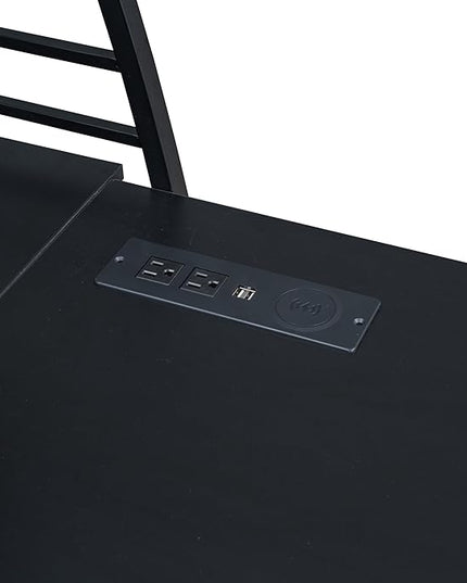 RITSU Twin Size Loft Bed with Storage 4 Layers Shelves and L-Shaped Desk, Strong Metal Bedframe, USB Ports Sockets and Wireless Charging, for Children's Room, Teens, Black - LeafyLoom