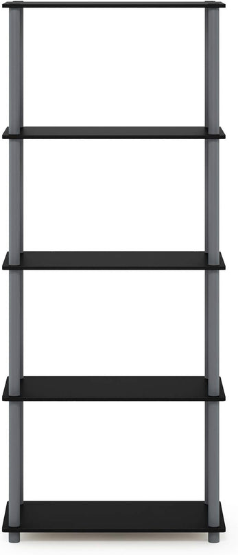 Furinno Turn-N-Tube 5-Tier Multipurpose Shelf / Display Rack / Storage Shelf / Bookshelf, Round Tubes, Black/Grey - LeafyLoom