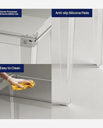 HMYHUM Acrylic Computer Desk, 43.3 Inch, Clear Study Desk for Home Office, Writing, Vanity, Modern, Easy Assembly, 19.7" W x 29.5" H, Right-Angle Legs Design - LeafyLoom