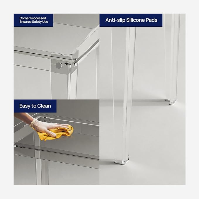 HMYHUM Acrylic Computer Desk, 43.3 Inch, Clear Study Desk for Home Office, Writing, Vanity, Modern, Easy Assembly, 19.7" W x 29.5" H, Right-Angle Legs Design - LeafyLoom