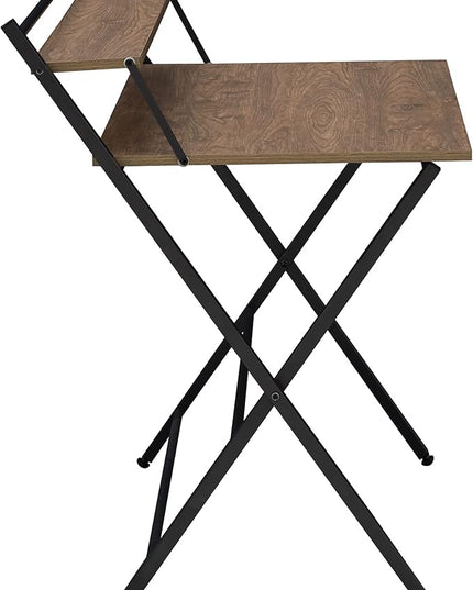 33" Foldable Computer, Space-Saving Compact Writing Desk, Folding Tray Mobile Workstation with Adjustable Levels Pads, Brown - LeafyLoom