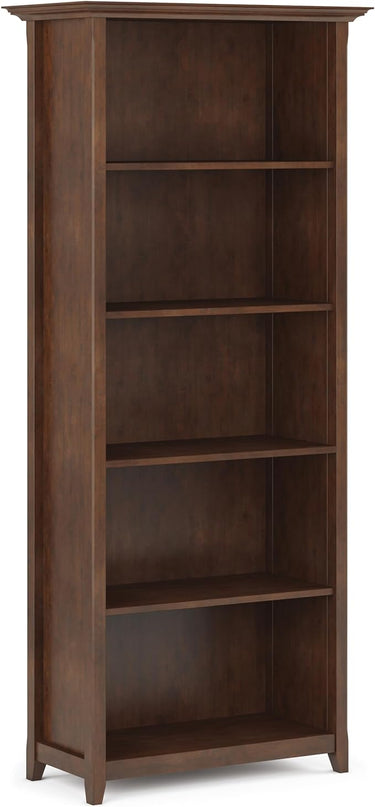 SIMPLIHOME Amherst SOLID WOOD 30 Inch Transitional 5 Shelf Bookcase in Russet Brown, For the Living Room, Study Room and Office - LeafyLoom