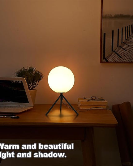 Mid Century Modern Table Lamp Black Glass Globe Desk Lamp Reading Lamp Vintage Plug in Table Desk Lamp for Bedroom Office Library Study Room (Black) - LeafyLoom