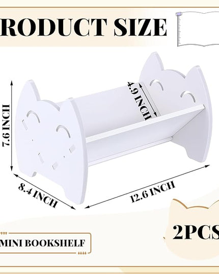 2 Pcs Kids Bookshelf Small Desktop Bookshelf Tilted Bookcase for Kids Room Slanted Tiny Table Top Mini Bookshelf Tabletop Bookshelf for Desk Magazine CD Display Organizer Storage Rack, White - LeafyLoom