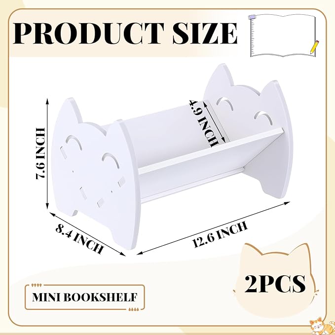 2 Pcs Kids Bookshelf Small Desktop Bookshelf Tilted Bookcase for Kids Room Slanted Tiny Table Top Mini Bookshelf Tabletop Bookshelf for Desk Magazine CD Display Organizer Storage Rack, White - LeafyLoom