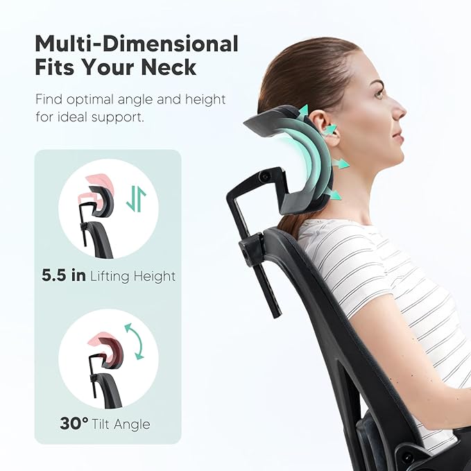 SEATZONE Dark Gray Office Chair, Ergonomic Desk Chair with Adjustable Headrest,Lumbar Support, High Back Mesh Computer Chair with Wheels and Flip-up Armrests Task Chairs, Executive Chairs - LeafyLoom