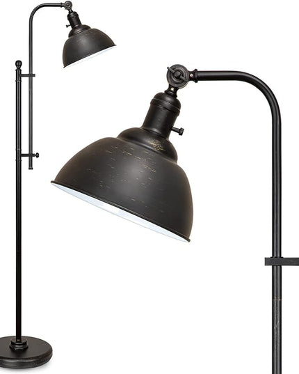 Industrial Floor Lamp, 3 Color Temperature Rustic Floor Lamps in Aged Bronze, Adjustable Height&Head Standing Reading Lamp Farmhouse Lamp - LeafyLoom