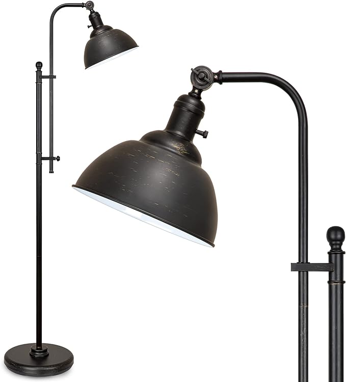 Industrial Floor Lamp, 3 Color Temperature Rustic Floor Lamps in Aged Bronze, Adjustable Height&Head Standing Reading Lamp Farmhouse Lamp - LeafyLoom