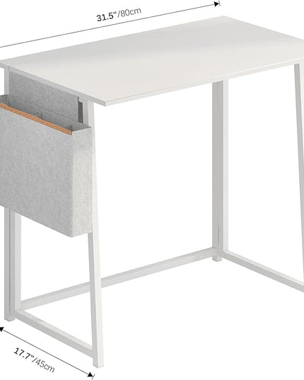 4NM 31.5" Small Desk with Storage Bag, Simple Assembly Folding Computer Desk Home Office Desk Study Writing Table for Small Space Offices - All White - LeafyLoom