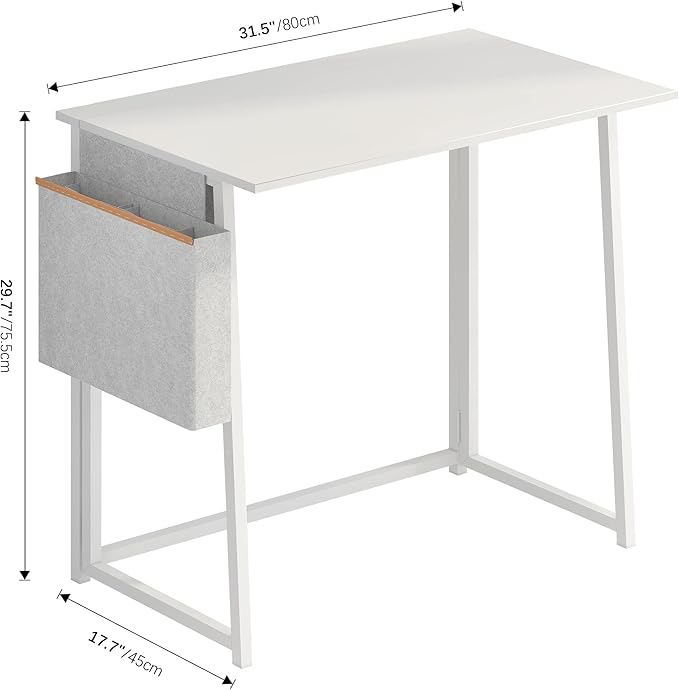 4NM 31.5" Small Desk with Storage Bag, Simple Assembly Folding Computer Desk Home Office Desk Study Writing Table for Small Space Offices - All White - LeafyLoom