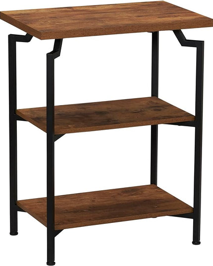 Household Essentials Crown Narrow 3 Shelf Open Storage Bookshelf Rustic Hickory Wood Grain and Black Metal - LeafyLoom