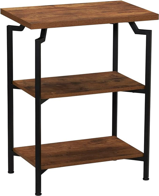 Household Essentials Crown Narrow 3 Shelf Open Storage Bookshelf Rustic Hickory Wood Grain and Black Metal - LeafyLoom