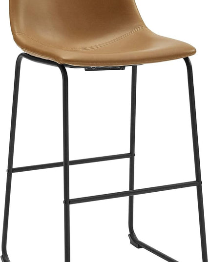 Walker Edison Douglas Urban Industrial Faux Leather Armless Dining Chairs, Set of 2, Whiskey Brown & Douglas Urban Industrial Faux Leather Armless Lounge Kitchen Bar Chairs, Set of 2, Whiskey Brown - LeafyLoom