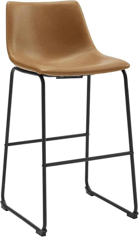 Walker Edison Douglas Urban Industrial Faux Leather Armless Dining Chairs, Set of 2, Whiskey Brown & Douglas Urban Industrial Faux Leather Armless Lounge Kitchen Bar Chairs, Set of 2, Whiskey Brown - LeafyLoom