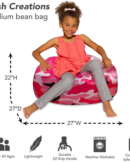 Posh Creations Bean Bag Chair for Kids, Teens, and Adults Includes Removable and Machine Washable Cover, Soft Nylon - Camo Pink and Black, 27in - Medium - LeafyLoom