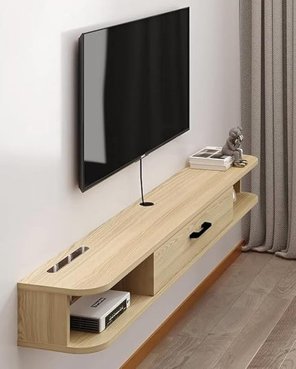 Floating TV Unit, 79'' Wall Mounted TV Cabinet, Floating Shelves with Door, Modern Entertainment Media Console Center Large Storage TV Bench for Living Room & Office (78.74IN, Oak) - LeafyLoom