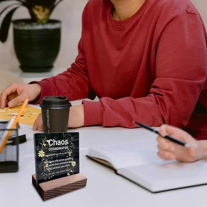 Chaos Coordinator Gifts for Women Office Manager Gifts for Women Desk Accessories for Women Office Funny Chaos Coordinator Desk Sign Cute Desk Accessories Set for Women Office ads2 black - LeafyLoom
