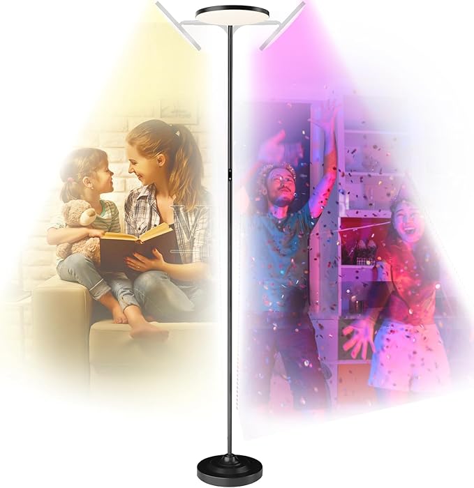 RGB Floor Lamp, 36W Bright LED Standing Lamp, Stepless Dimming Color Changing Torchiere Floor Lamps with Remote, 350°Rotating Modern Tall Floor Lamp for Living Room, Gaming Room - LeafyLoom