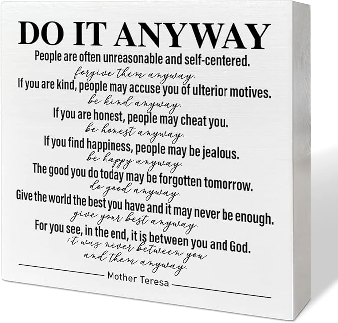 Home Office Desk Wooden Box Sign Decor, Do It Anyway, Inspirational Quotes Desk Decor Motivational Desk Decorations for Women Men Student Therapist Office Classroom School Counselor - LeafyLoom