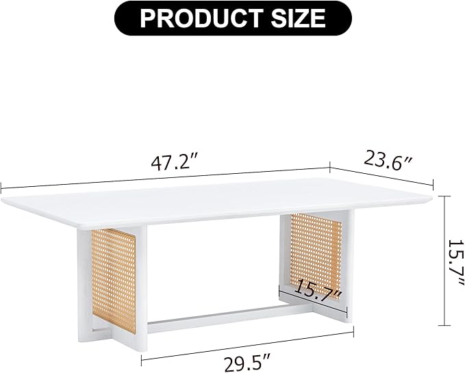 NicBex 47.24Inch Rectangular Dining Table,Modern Kitchen Table with Solid Wood Tabletop and Imitation Rattan Legs for 4 to 6,Counter Bar Dining Room Table for Small Space and Living Room,White - LeafyLoom