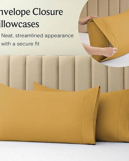 LuxClub Bed Linen Set, 6Pc King Microfiber Sheets, Medallion Gold, Deep Pockets, Wrinkle Free, Cooling, Hypoallergenic - LeafyLoom