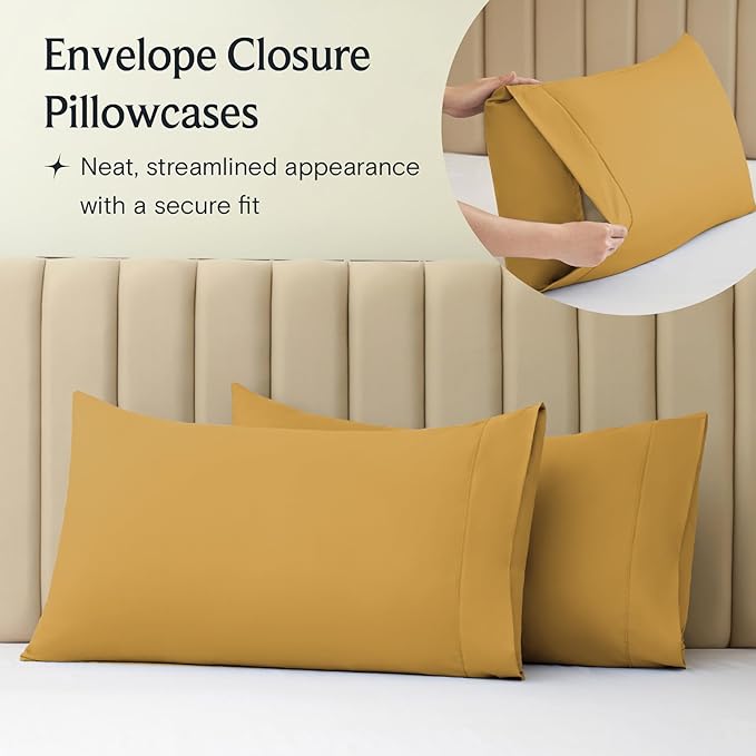 LuxClub 6 PC California King Sheet Set, Breathable Luxury Bed Sheets, Deep Pockets 18" Wrinkle Free Cooling Sheets Machine Washable Hotel Bedding Silky Soft - Medallion Gold Cal King - LeafyLoom