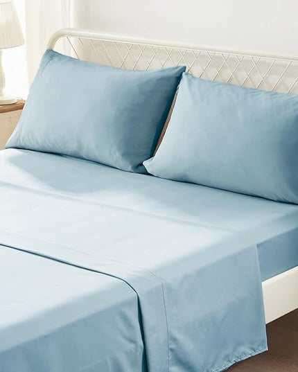 Anluoer Queen Comforter Set 7 Piece, Blue Bed in a Bag with Sheets, All Season Ruffle Shabby Chic Bedding Sets with 1 Comforter, 2 Pillow Shams, 2 Pillowcases, 1 Flat Sheet, 1 Fitted Sheet - LeafyLoom