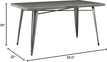 Modway Alacrity 60" Rustic Modern Farmhouse Stainless Steel Metal Rectangle Dining Table in Gunmetal - LeafyLoom