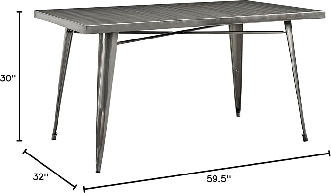 Modway Alacrity 60" Rustic Modern Farmhouse Stainless Steel Metal Rectangle Dining Table in Gunmetal - LeafyLoom
