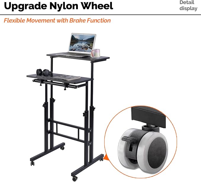 AIZ Adjustable Desk with Rolling Wheels, Portable Laptop Table for Standing or Sitting, Home Office Computer Workstation for Adults or Children,Black - LeafyLoom