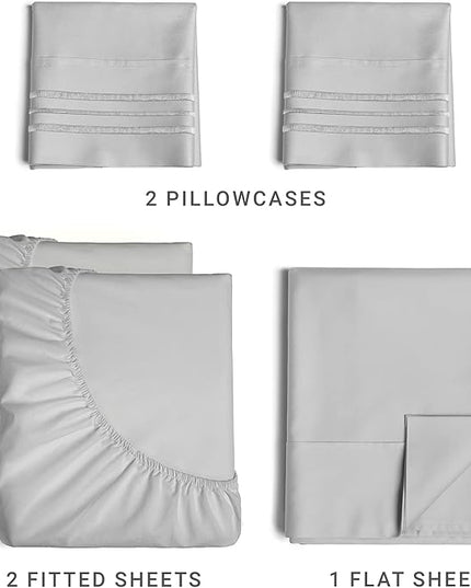 Split King Size 5 Piece Sheet Set - Comfy Breathable & Cooling Sheets - Hotel Luxury Bed Sheets for Women & Men - Deep Pockets, Easy-Fit, Soft & Wrinkle Free Sheets - French Grey Oeko-Tex Bed Sheets - LeafyLoom