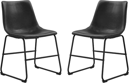 Walker Edison Douglas Urban Industrial Faux Leather Armless Dining Chairs, Set of 2, Black - LeafyLoom