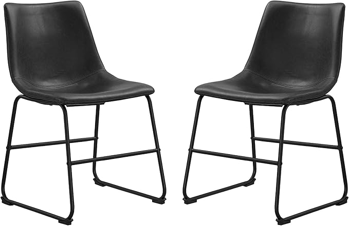 Walker Edison Douglas Urban Industrial Faux Leather Armless Dining Chairs, Set of 2, Black - LeafyLoom