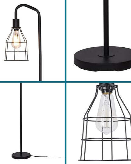 Catalina Lighting 24289-000 Modern Floor Lamp with Caged Shade for Office, Living Room, Dorm or Bedroom, Smart Home Compatible, Bulb Not Included, 60", Black - LeafyLoom
