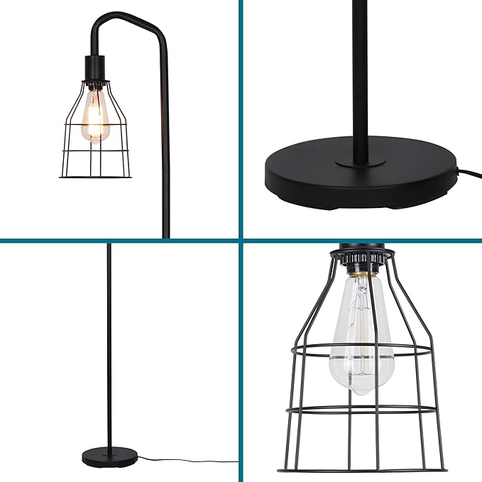 Catalina Lighting 24289-000 Modern Floor Lamp with Caged Shade for Office, Living Room, Dorm or Bedroom, Smart Home Compatible, Bulb Not Included, 60", Black - LeafyLoom