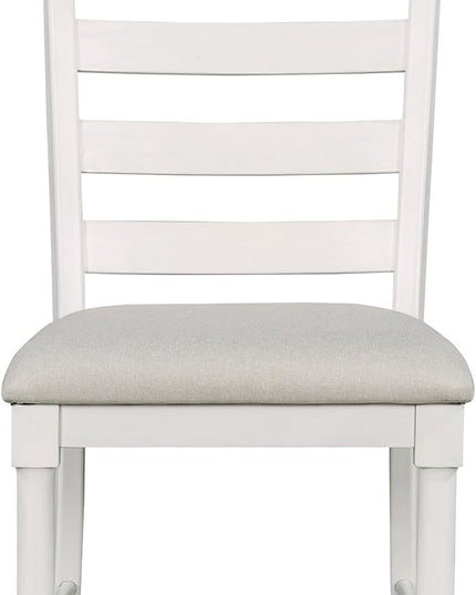 5-Piece Wooden Round Extendable Dining Table and 4 Upholstered Chairs Set for Kitchen Room Furniture, Retro Style, Off White, 42"-58" L x 42" W x 30" H - LeafyLoom