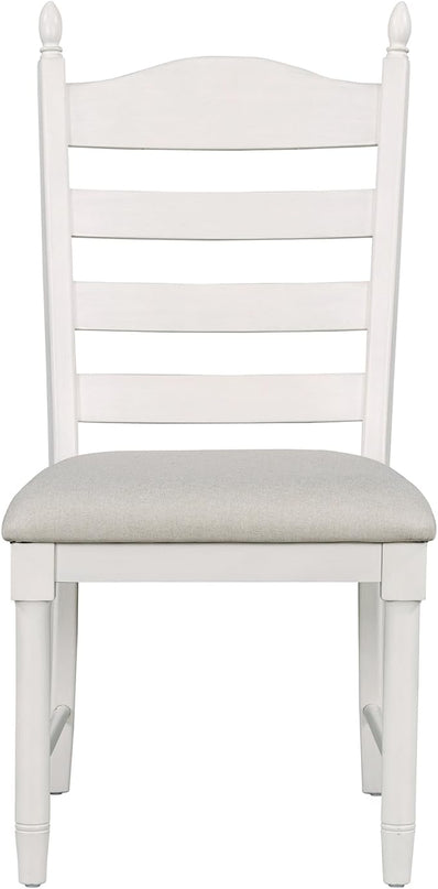 5-Piece Wooden Round Extendable Dining Table and 4 Upholstered Chairs Set for Kitchen Room Furniture, Retro Style, Off White, 42"-58" L x 42" W x 30" H - LeafyLoom