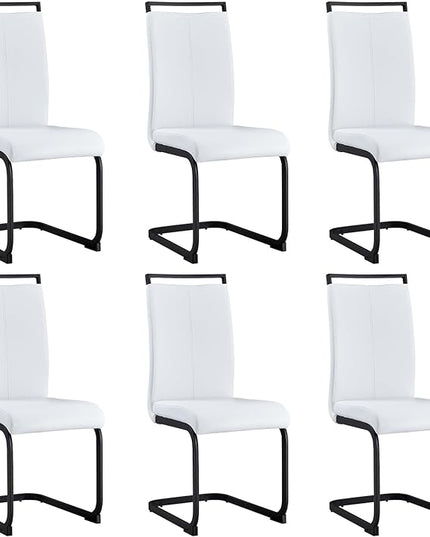 Modern Dining Chairs Set of 6,High Back Kitchen Chairs,Side Room Chair with Black Powder Coating Metal Legs,Easy to Clean Upholstered Dining Chairs,Ideal for Living Room(White Chairs) - LeafyLoom