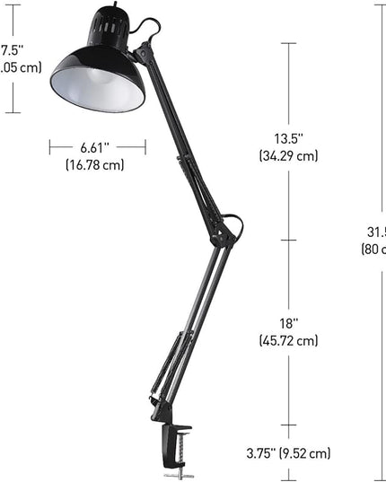 Globe Electric 12641 Architect 32" Swing-Arm Clamp-On Lamp, Black Architect, Finish, LED Bulb Included - LeafyLoom