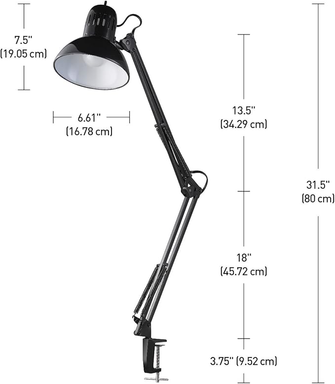 Globe Electric 12641 Architect 32" Swing-Arm Clamp-On Lamp, Black Architect, Finish, LED Bulb Included - LeafyLoom
