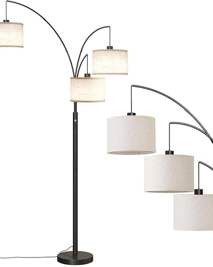 SUNMORY 3 Lights Floor Lamp for Living Room, 78" Tall Standing Lamp with Hanging Drum Shade, Modern Arc Floor Lamps with Heavy Base, Mid Century Arched Tree Floor Lamp for Bedroom, Office, Corner - LeafyLoom