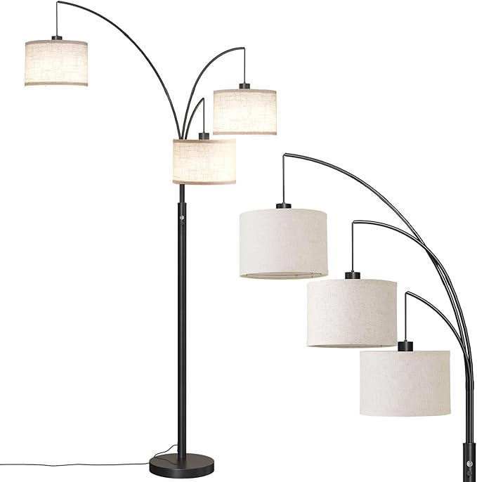 SUNMORY 3 Lights Floor Lamp for Living Room, 78" Tall Standing Lamp with Hanging Drum Shade, Modern Arc Floor Lamps with Heavy Base, Mid Century Arched Tree Floor Lamp for Bedroom, Office, Corner - LeafyLoom