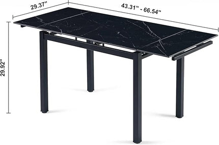 NicBex 43.31Inch Rectangular Expandable Dining Table,Minimalist Kitchen Table with Black Ceramic Tabletop for 4 to 6,Dining Room Table for Kitchen,Small Space and Living Room,Space-Saving,Black - LeafyLoom
