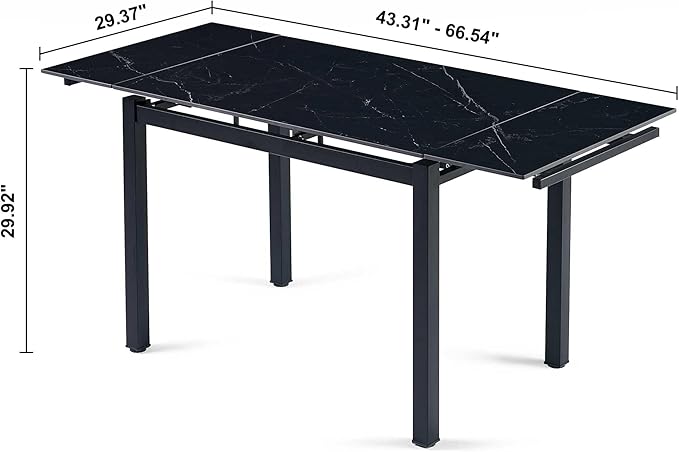 NicBex Dining Table Kitchen Table Farmhouse Ceramic Modern Rectangular Expandable Dining Room Table for Space-Saving Kitchen Small Space -Table Leg, Easy Assembly, Black - LeafyLoom