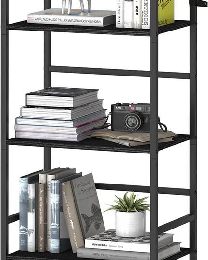 DOMYDEVM Black Tall Bookshelf Storage Organizer, 5 Tier Industrial Freestanding Bookshelf, Large Storage Tired Shelves, Metal Bookshelf 52.76in(H) for Small Space, Home Office, Living Room, Bedroom - LeafyLoom