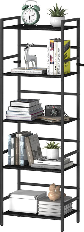 DOMYDEVM Black Tall Bookshelf Storage Organizer, 5 Tier Industrial Freestanding Bookshelf, Large Storage Tired Shelves, Metal Bookshelf 52.76in(H) for Small Space, Home Office, Living Room, Bedroom - LeafyLoom