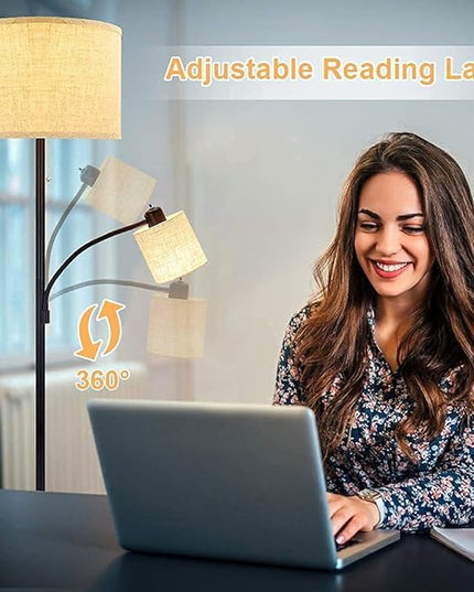 DLLT Living Room Standing Floor Lamps for Reading, Modern Tall Pole Lamp for Contemporary Home with Adjustable Side Light, Mid-Century Industrial Lighting with Drum Shade for Bedroom, Office, Metal - LeafyLoom