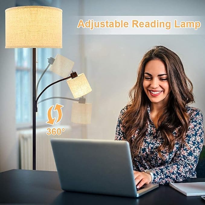 DLLT Living Room Standing Floor Lamps for Reading, Modern Tall Pole Lamp for Contemporary Home with Adjustable Side Light, Mid-Century Industrial Lighting with Drum Shade for Bedroom, Office, Metal - LeafyLoom