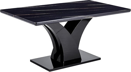 NicBex 63Inch Rectangular Dining Table,Modern Kitchen Table with Black Imitation Marble Tabletop and Black MDF Legs for 6 to 8,Large Dining Room Table for Kitchen,Meeting Living Room,Easy Clean,Black - LeafyLoom
